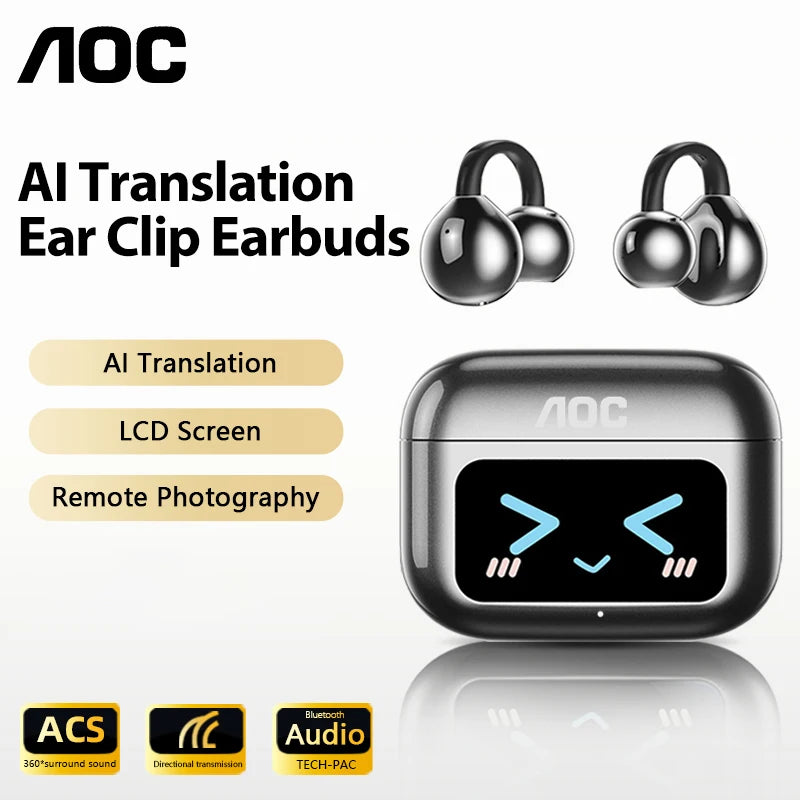 RotaDados AirClip S35 — Fones Open-Ear com Ecrã Tátil